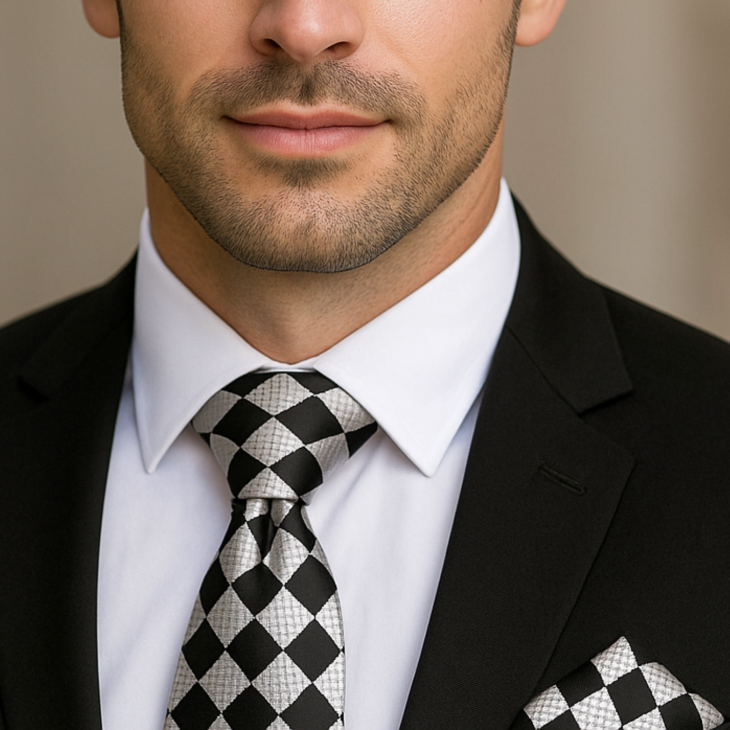 Checkerboard Diamond Necktie in Grey, Red, Blue or Orange with Black