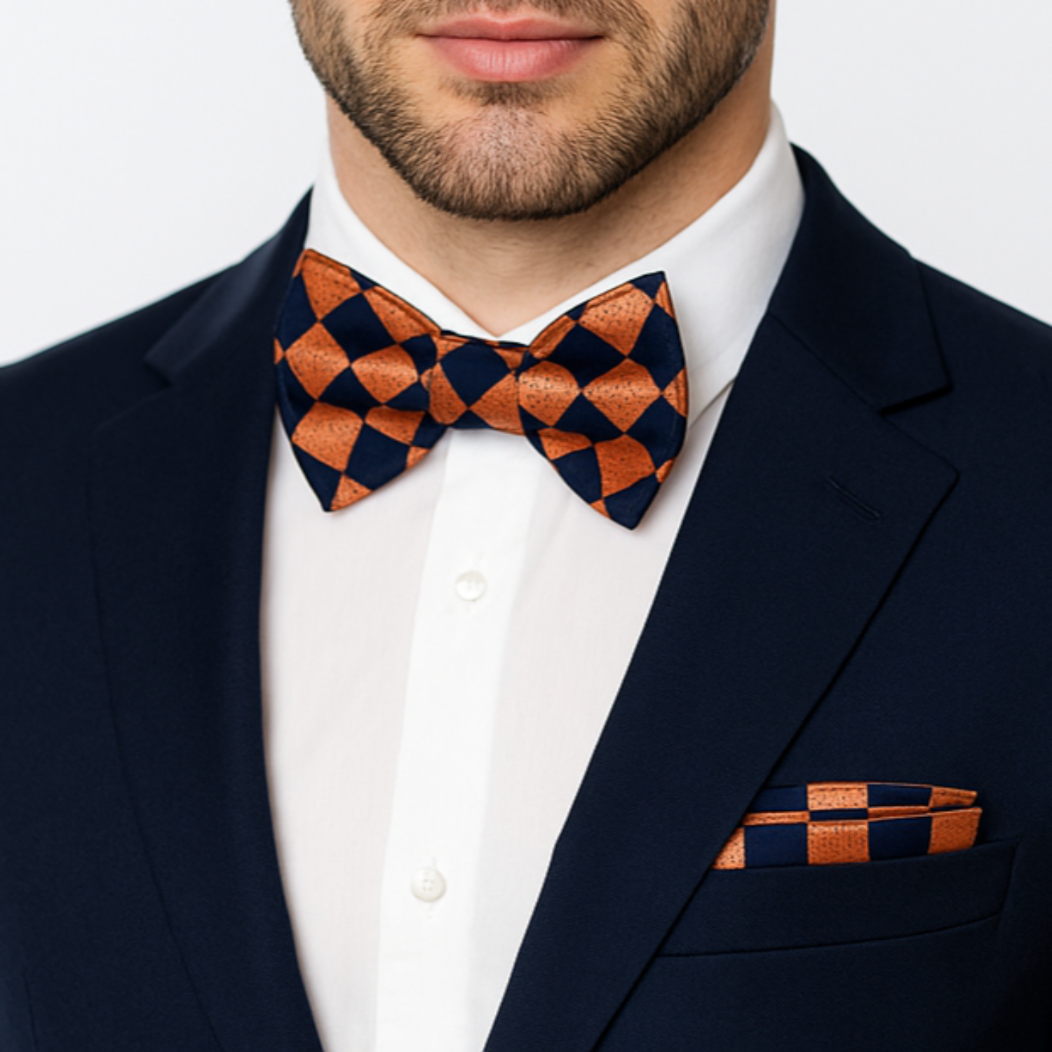Orange and Black Geometric Diamonds Bow Tie and Square