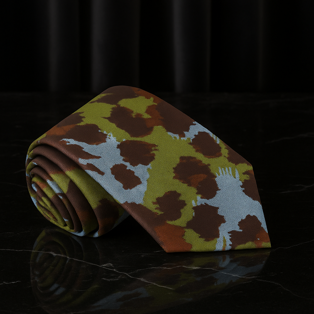 Folded fabric with a camouflage pattern on a dark surface