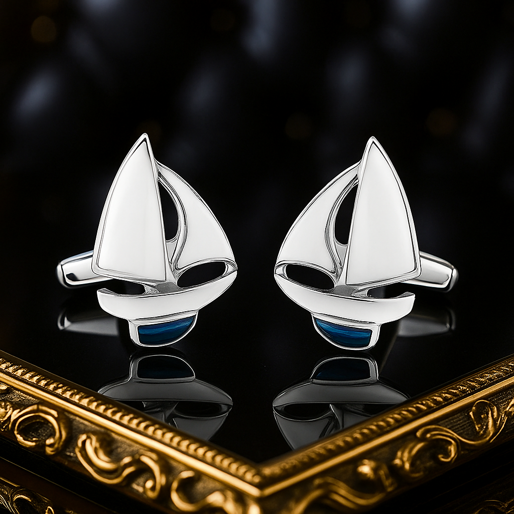 Main Chrome and Blue Sailboats Cuff-links