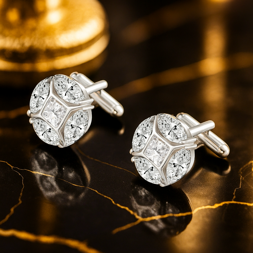 Chrome and Clear Circular Cufflinks