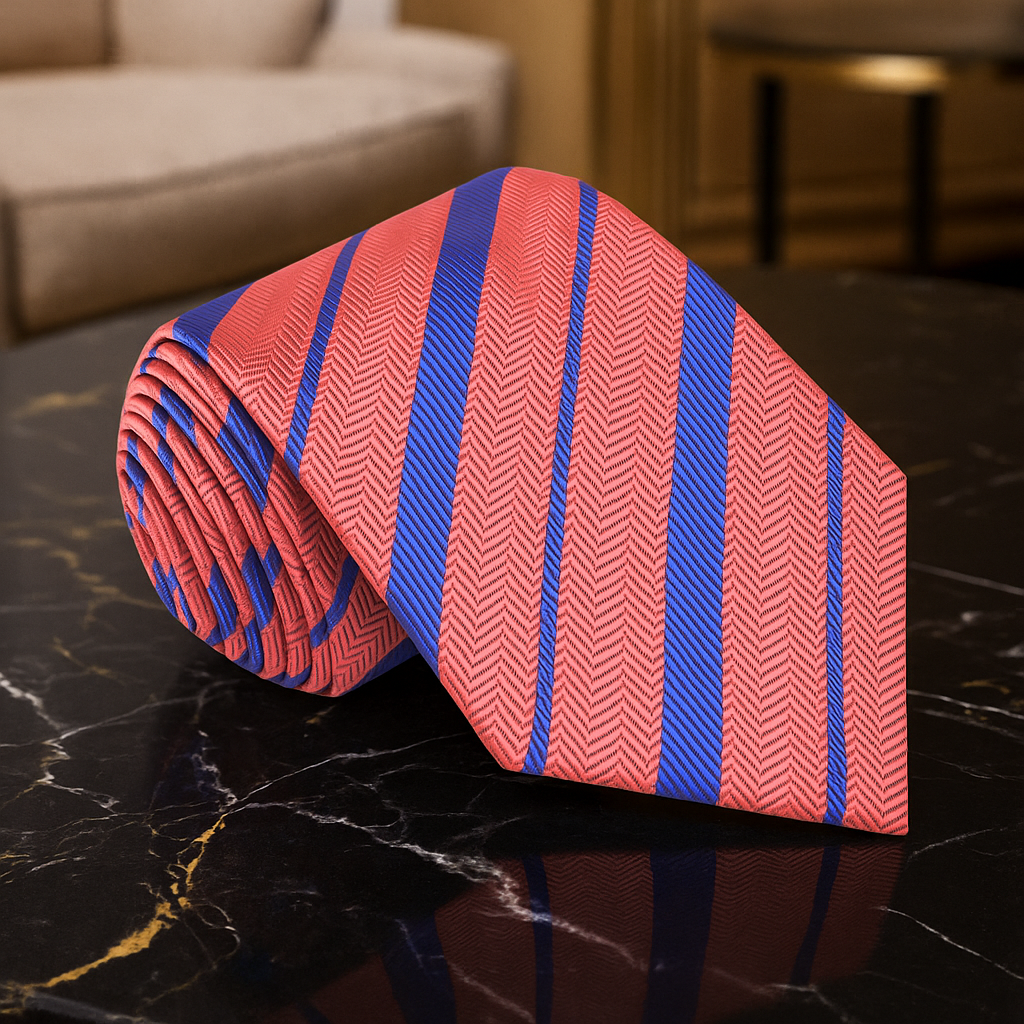 Soft Peach & Blue Striped Necktie | Clean Contrast, Modern Color