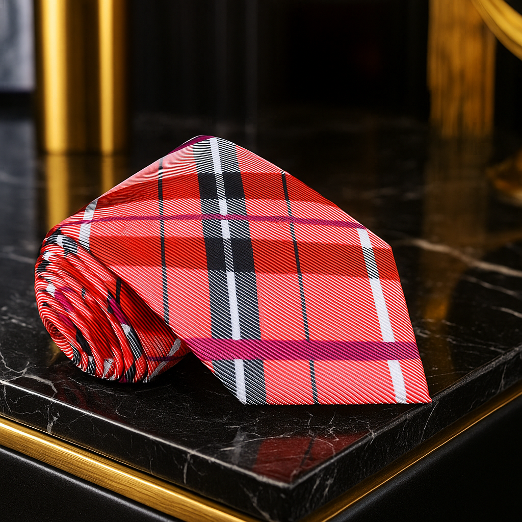 Red, Black Plaid Tie 