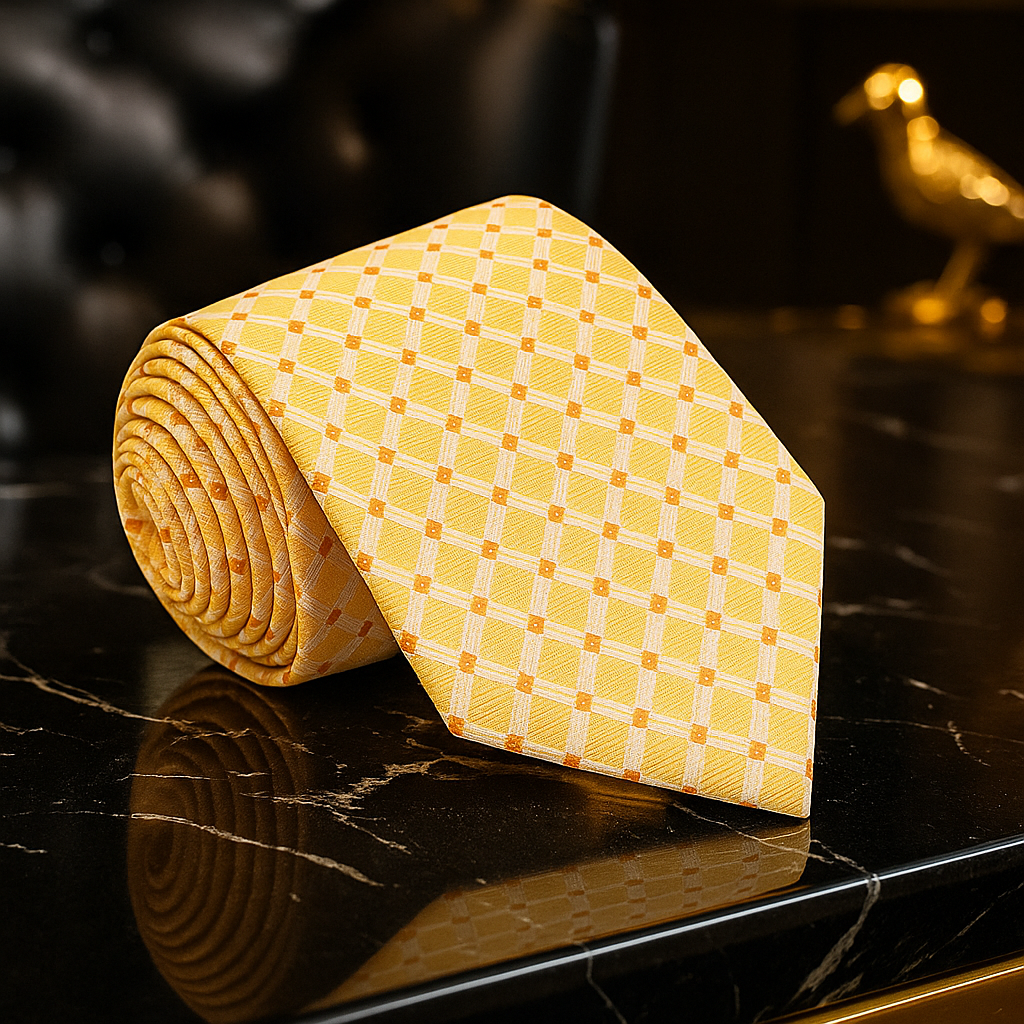 A Yellow Gold, Amber Geometric Diamond With Small Check Pattern Necktie 