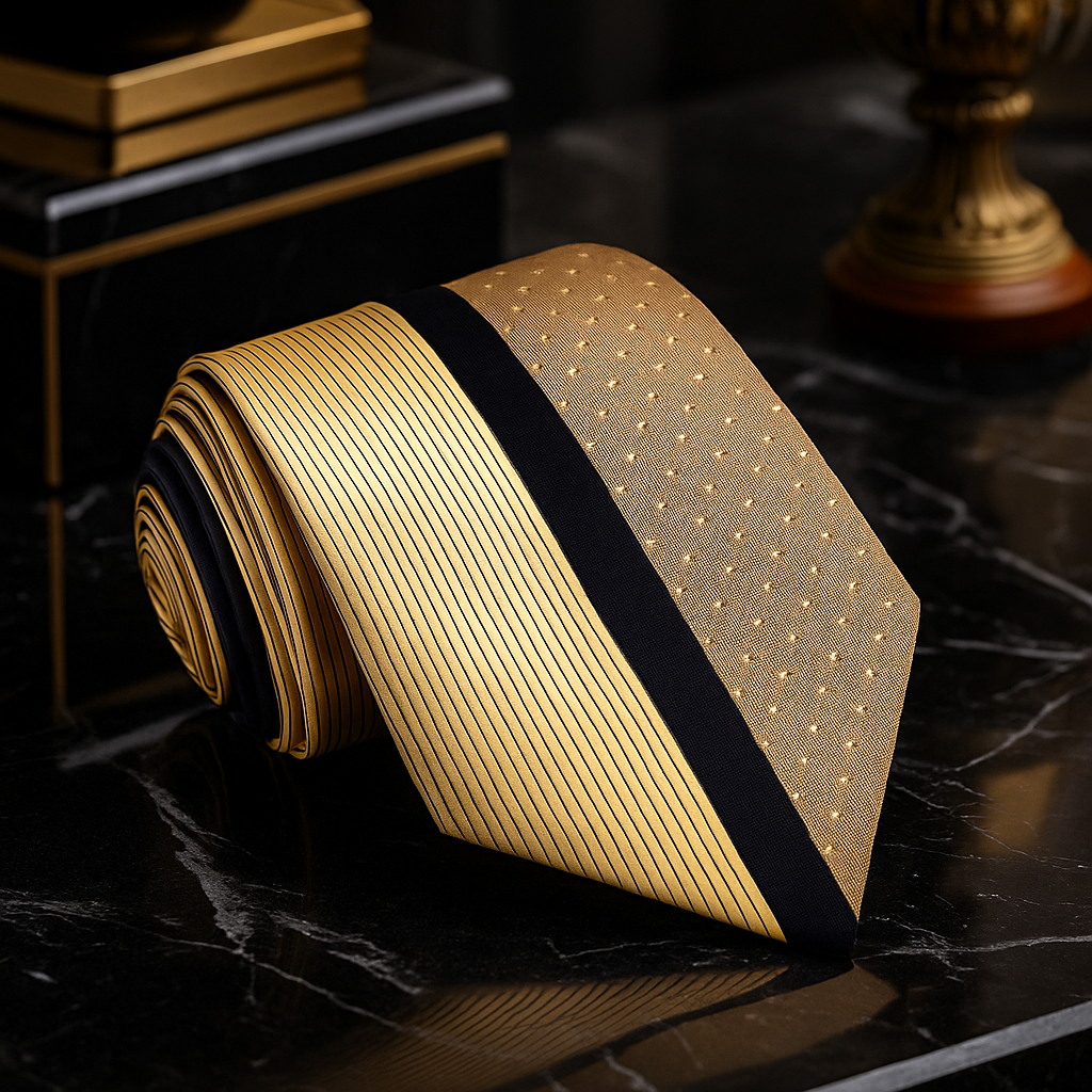 A Gold and Black Abstract Pattern Necktie  