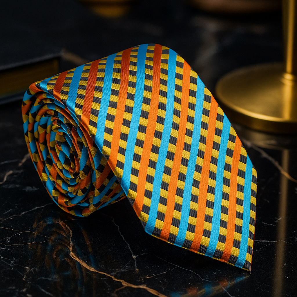 Yellow, Orange, Blue Plaid Tie  