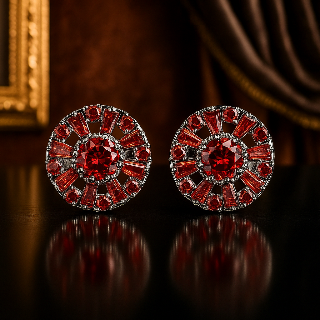 Chrome Circle with Red Stone Cuffs||Chrome Circle with Red Stone 2