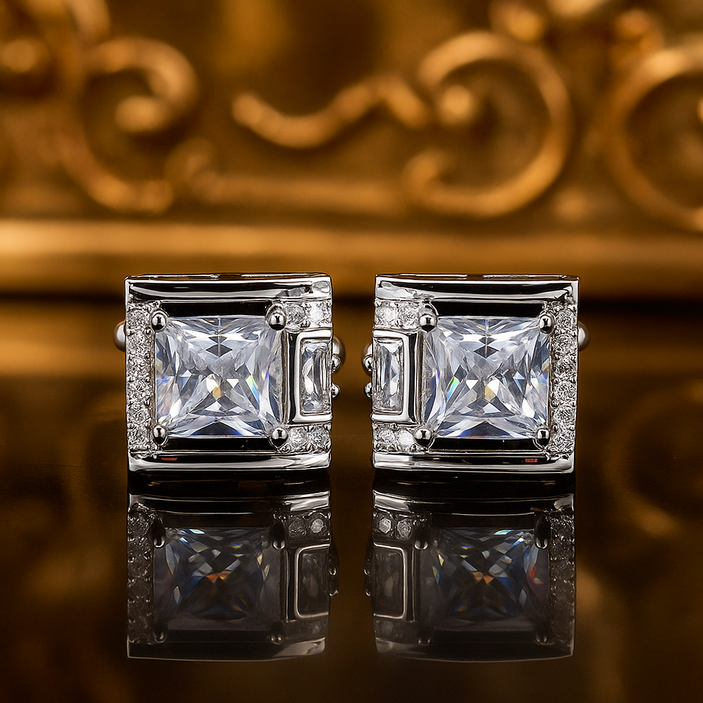 Chrome Square with Clear Stones||Chrome Square with Clear Stone