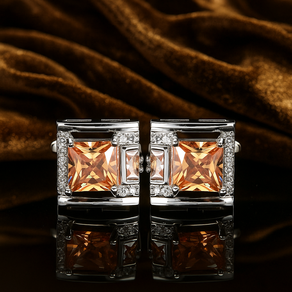 Chrome Square with Clear and Yellow Stone Cuffs||Chrome Square with Clear and Yellow Stone