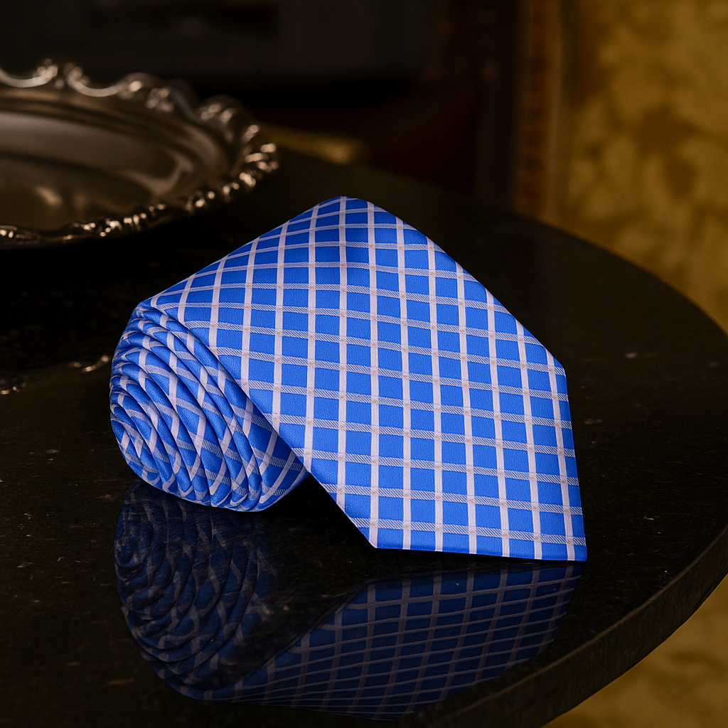 Blue, White Geometric Tie