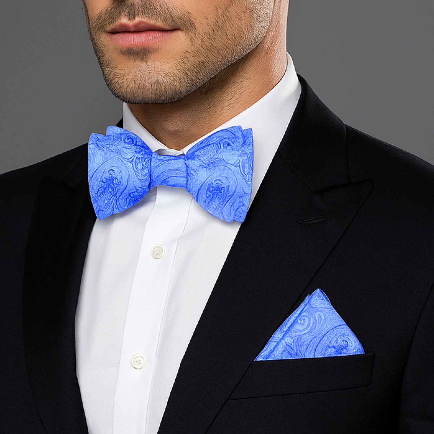 Brilliant Blue Paisley Self-Tie Bow Tie | Rich Swirl Pattern for Weddings & Events