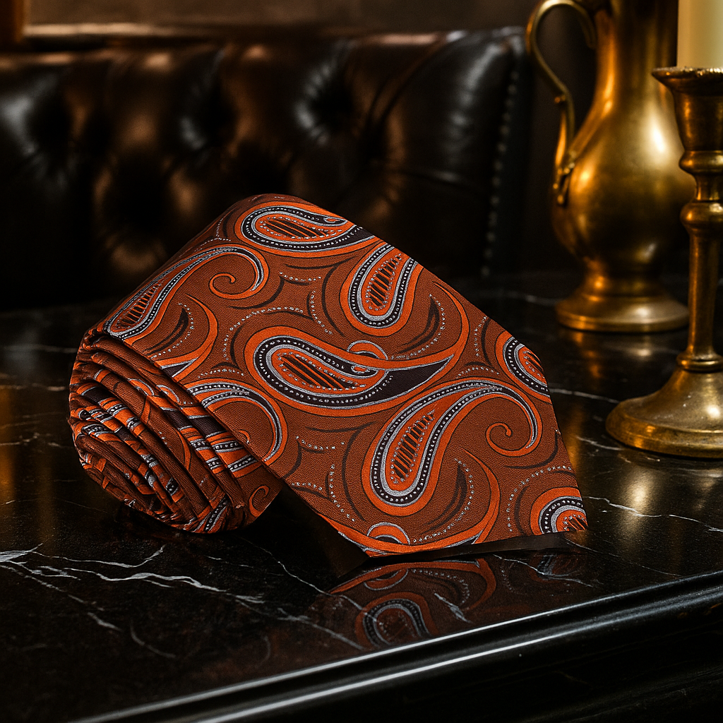 Orange and Brown Paisley Necktie  
