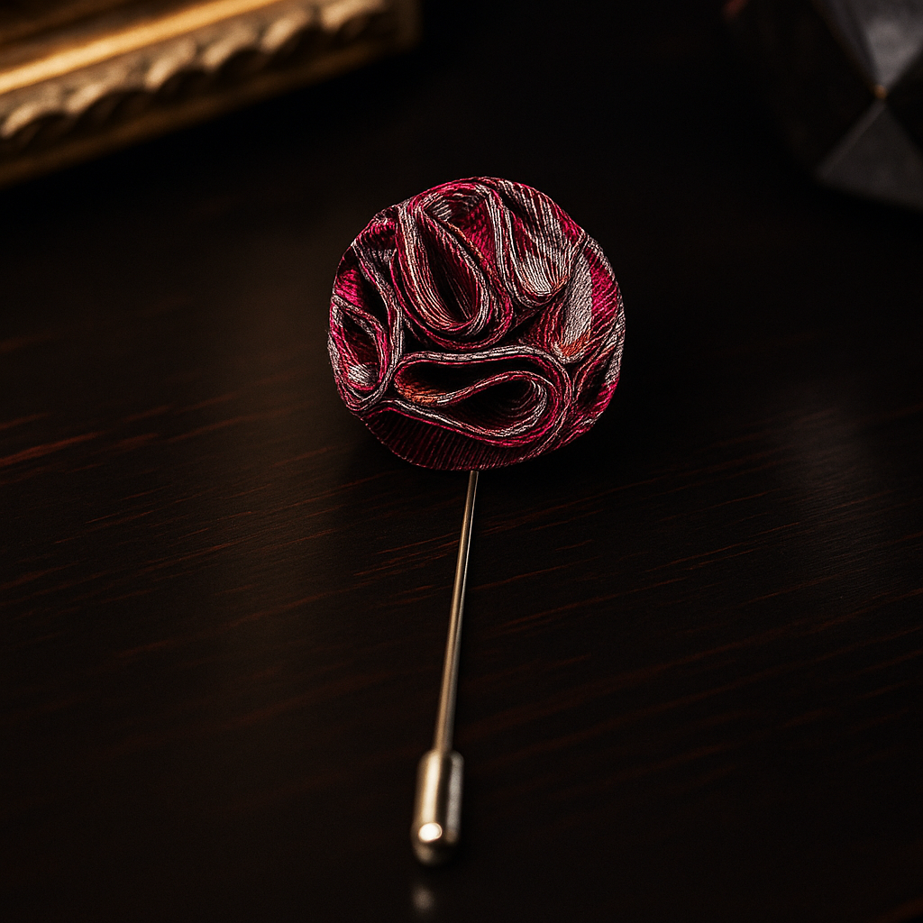 Red, Grey Plaid Lapel Pin