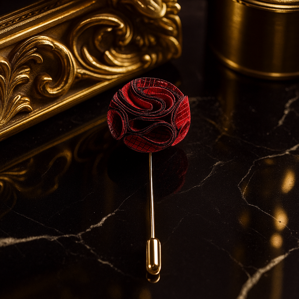 Deep Red Check Lapel Pin