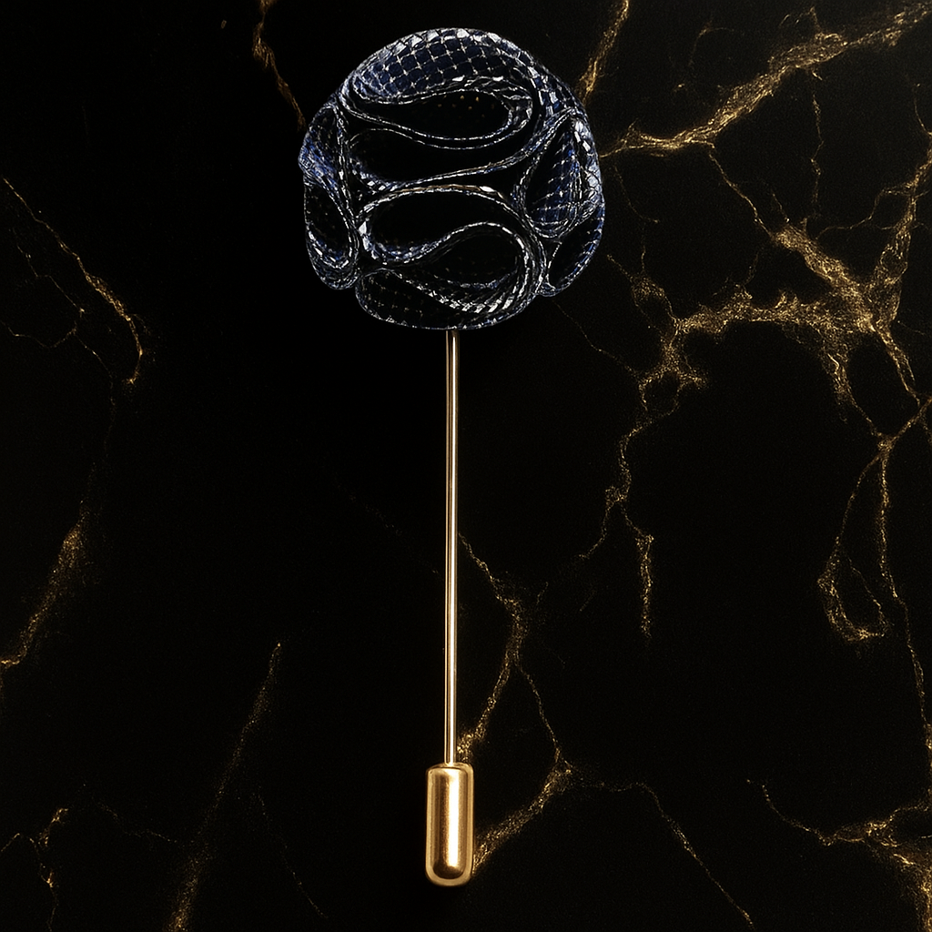 Deep Blue Grey Check Lapel Pin
