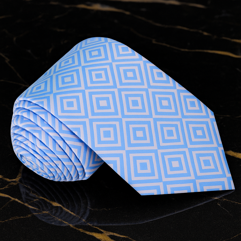 White, Light Blue Geometric Tie 