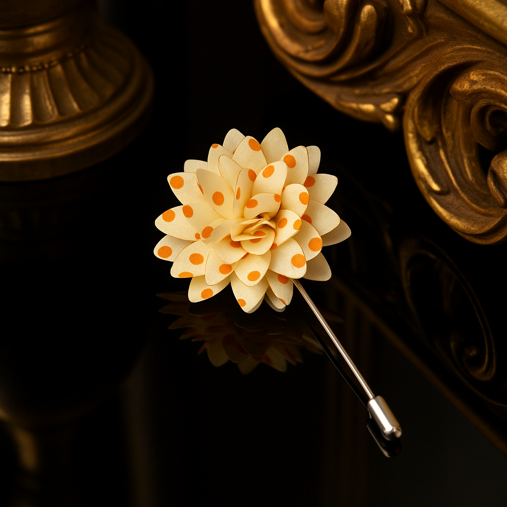 Cream and Orange Polka Flower Lapel Pin