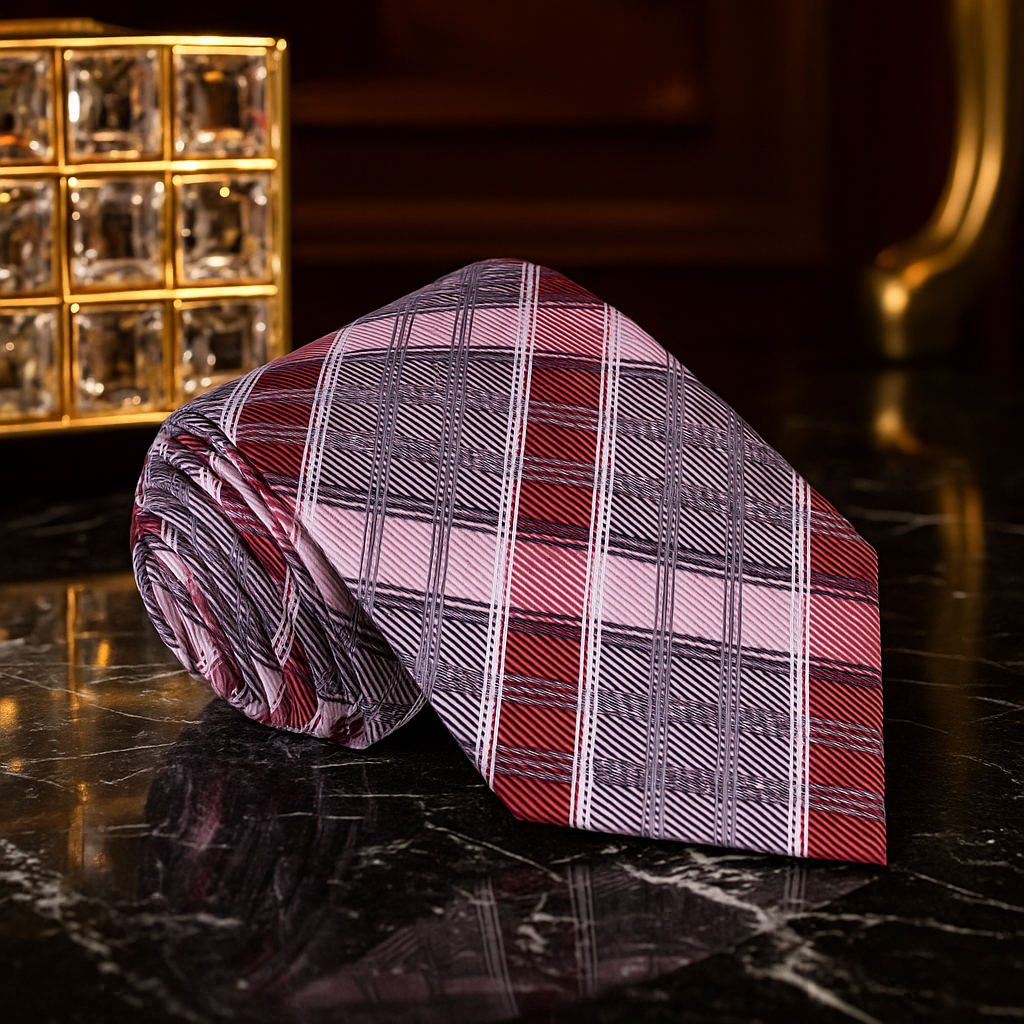 Shades of Red Plaid Tie  