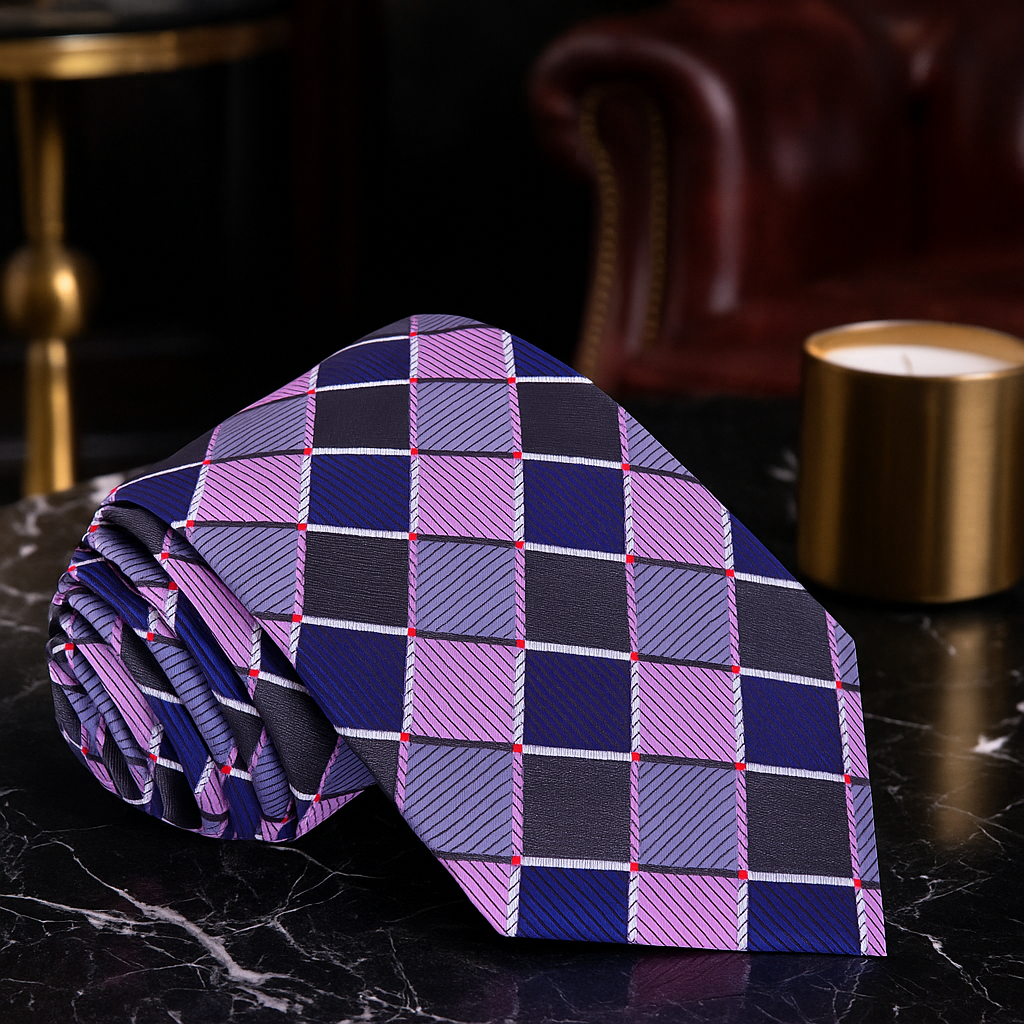 Pink, Grey Geometric Necktie
