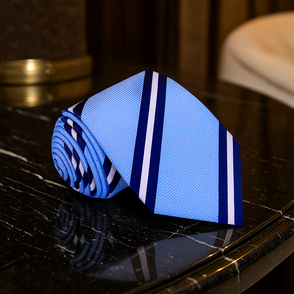 Light Blue, Dark Blue & White Stripe Necktie