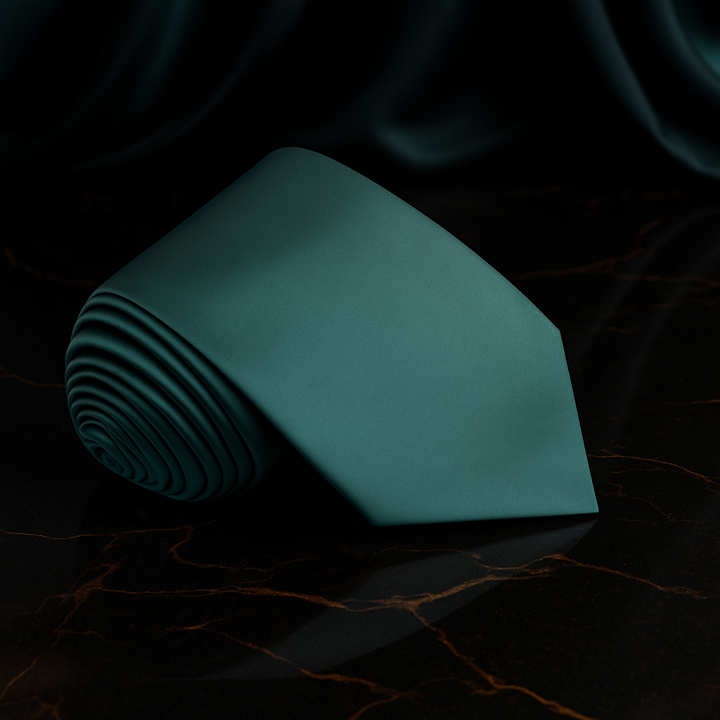 dark green tie on a dark, textured background