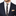 Man wearing a navy suit with a white shirt, patterned tie, and beige pocket square.