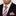 Man wearing a black suit with a red, white, and blue striped tie and pocket square.