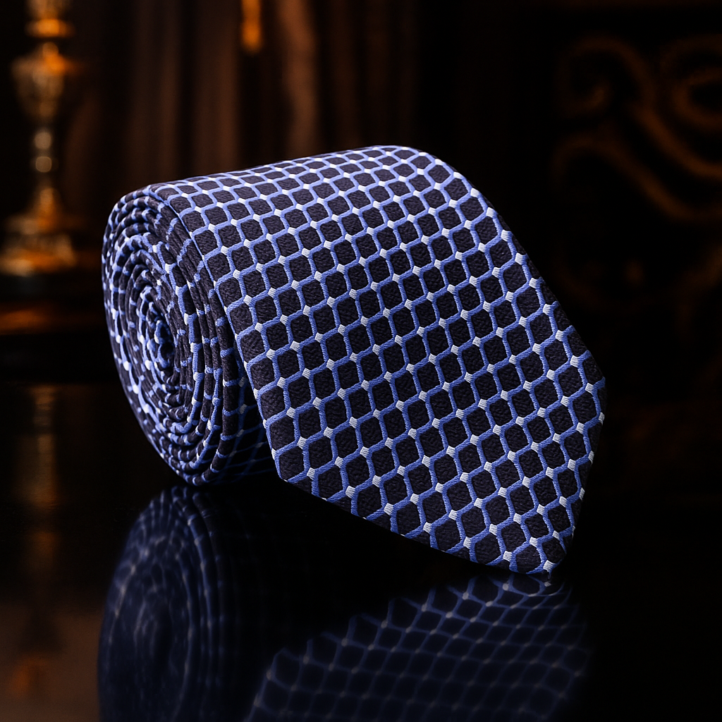 Blackened Blue Blue White Interlock Necktie