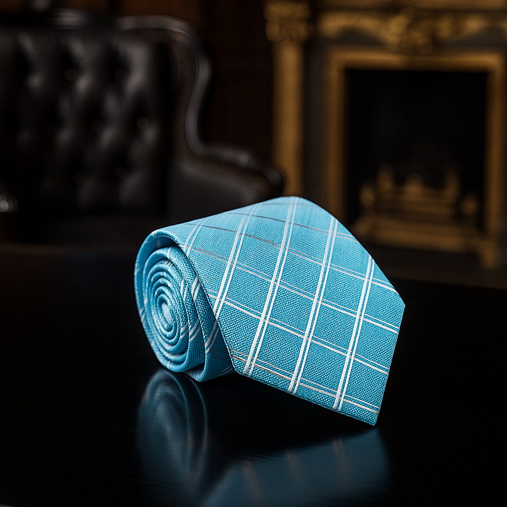 Blue, White Plaid necktie