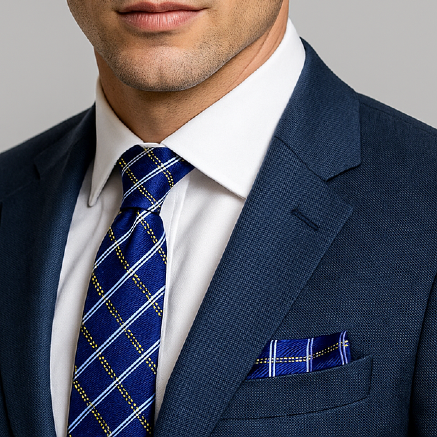 Blue, Light Blue, White & Yellow Plaid Necktie
