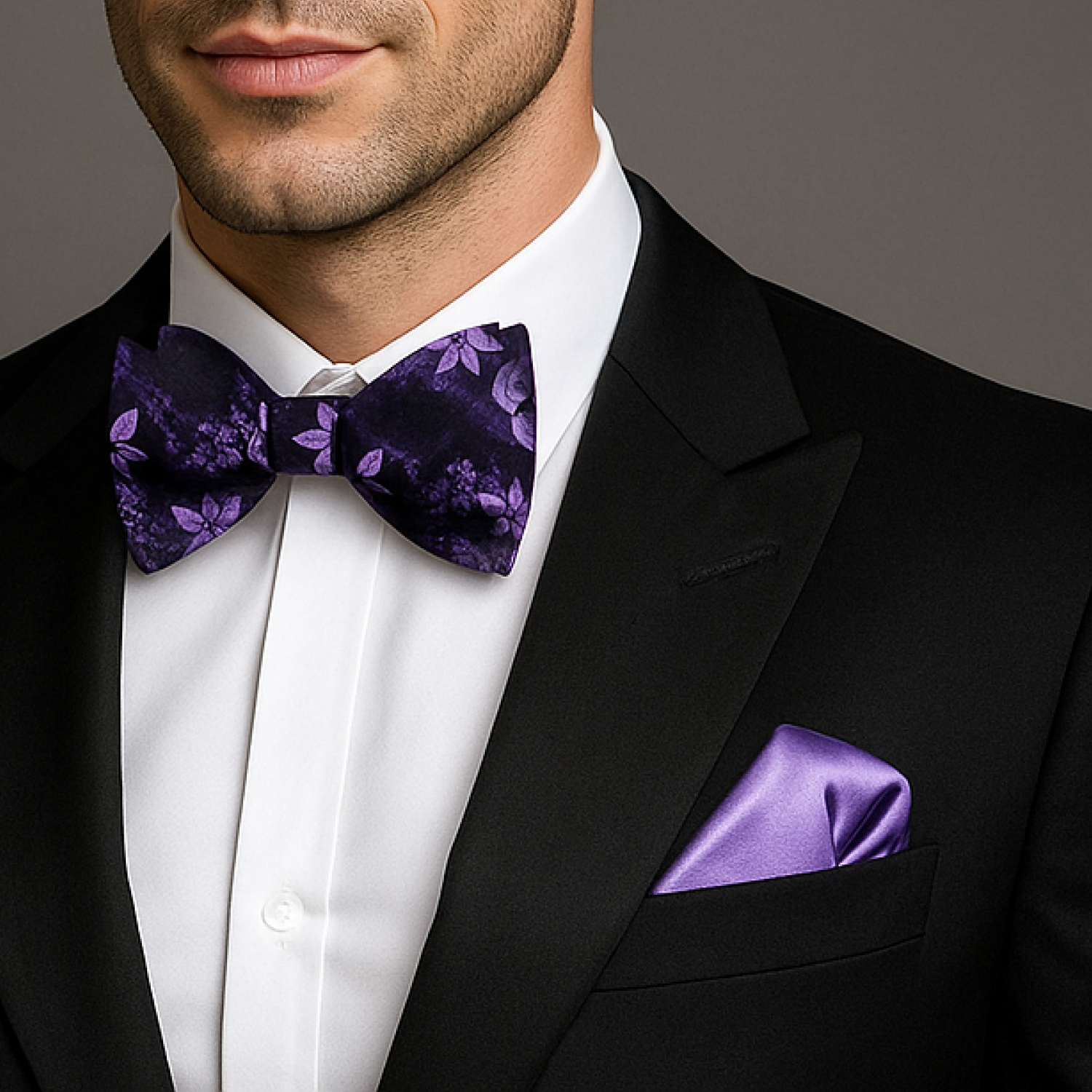 Purple Floral Bow Tie and Light Purple Square