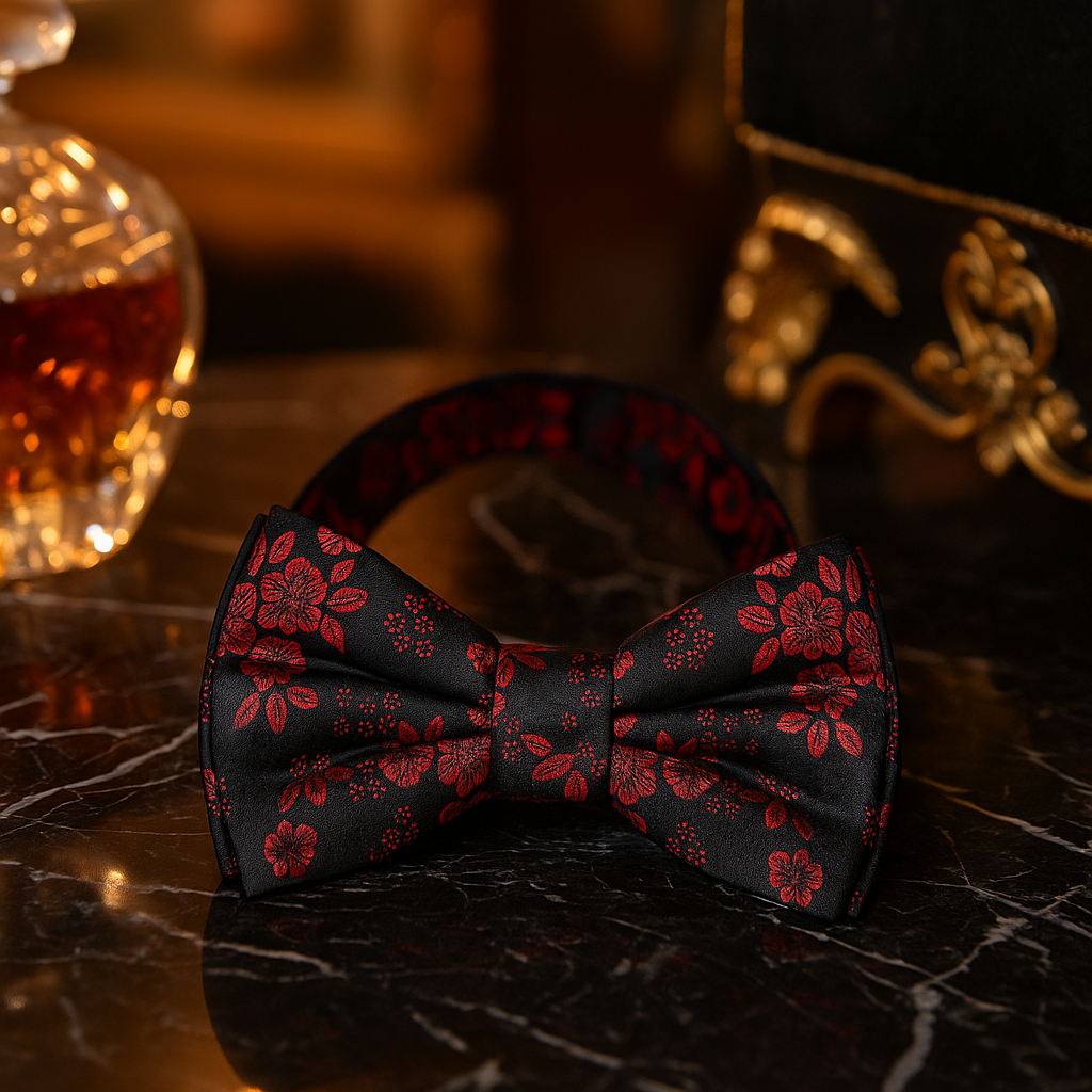 Black Red Original Floral Bow Tie pre tied