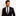 Man wearing a black suit with a purple and white striped tie on a white background