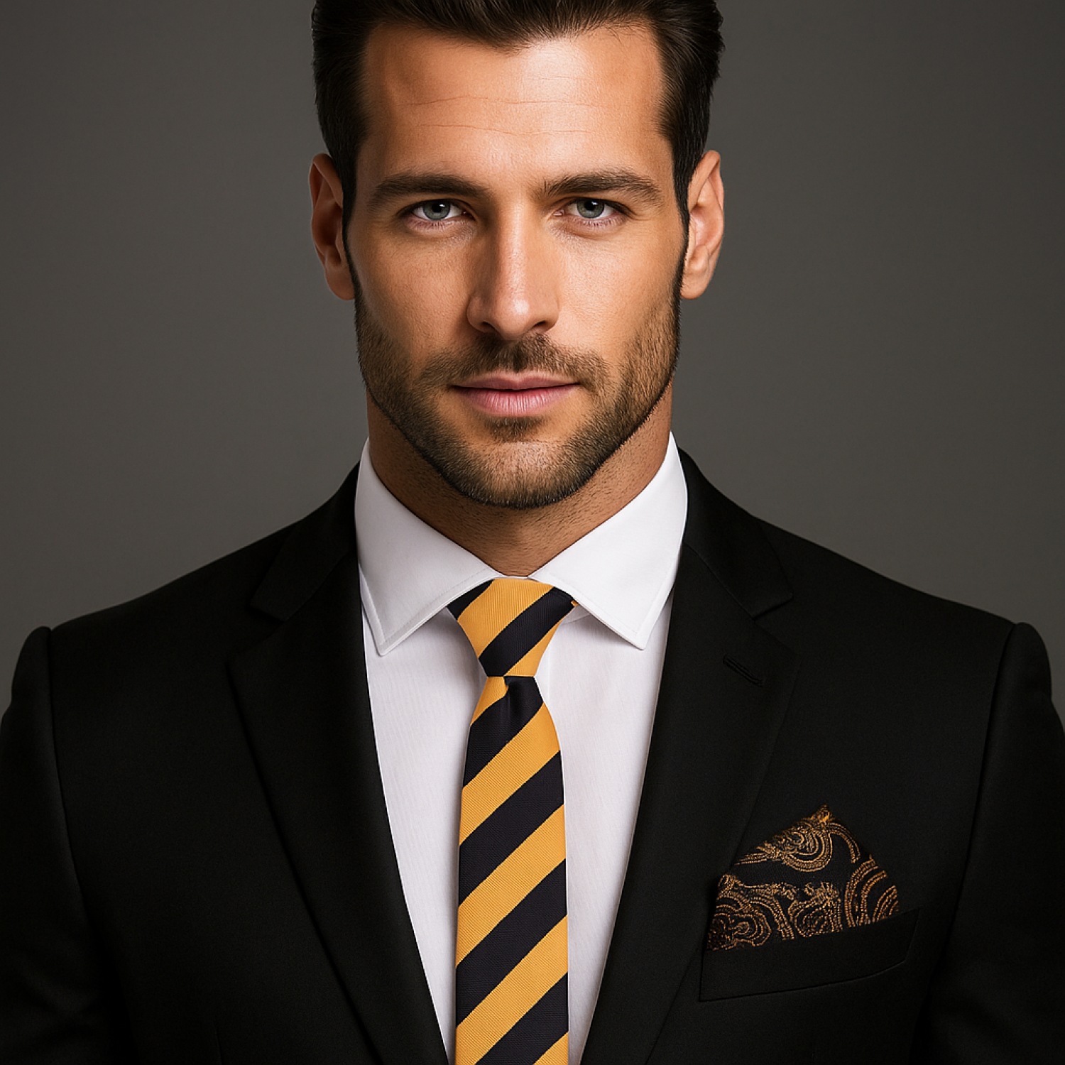 Deep Yellow Gold & Black Stripe Thin Necktie