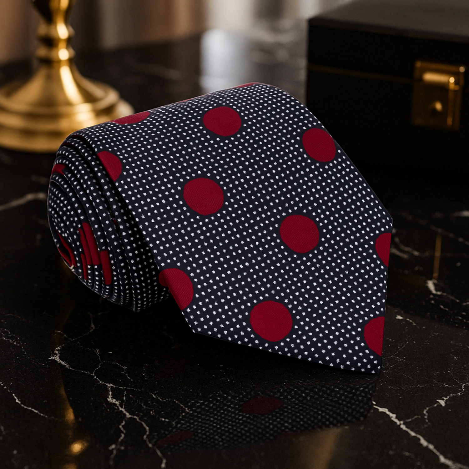 Black, Deep Red Polka Tie  
