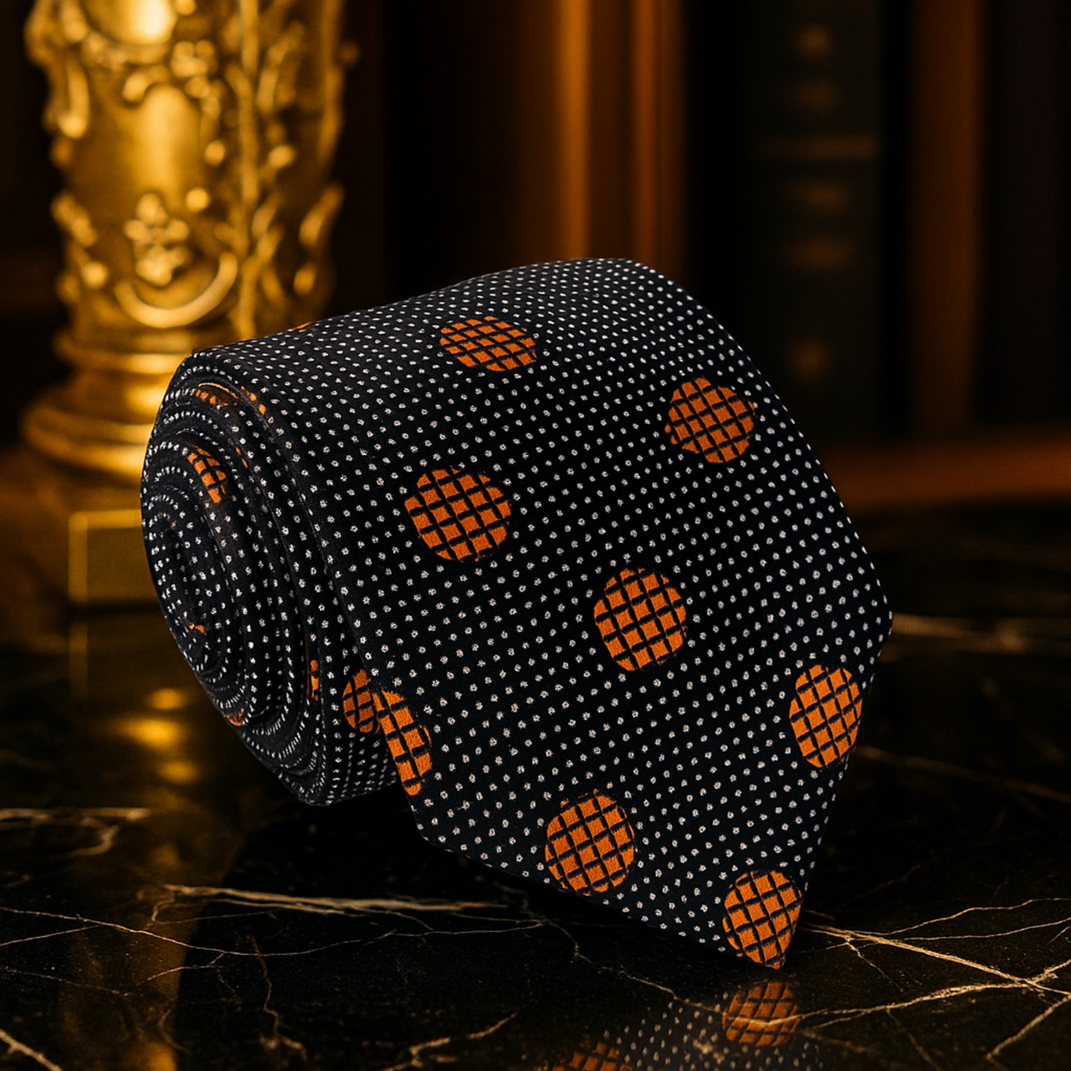 black gold polka tie 