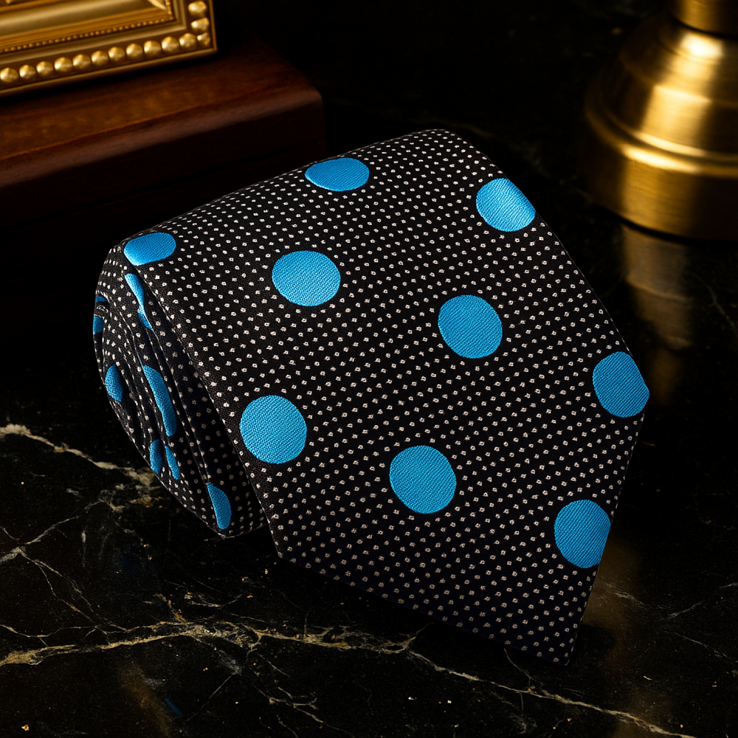 A Black, Light Blue Dots Pattern Necktie 