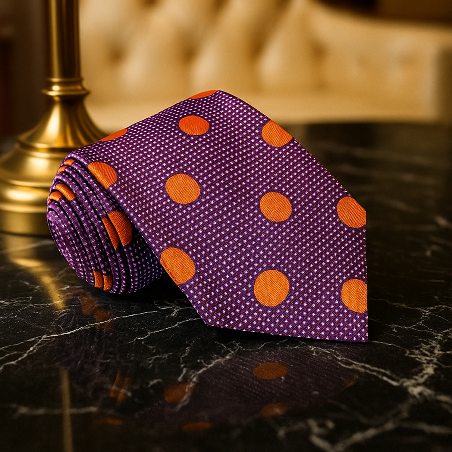 A Purple, Orange Dots Pattern Necktie 