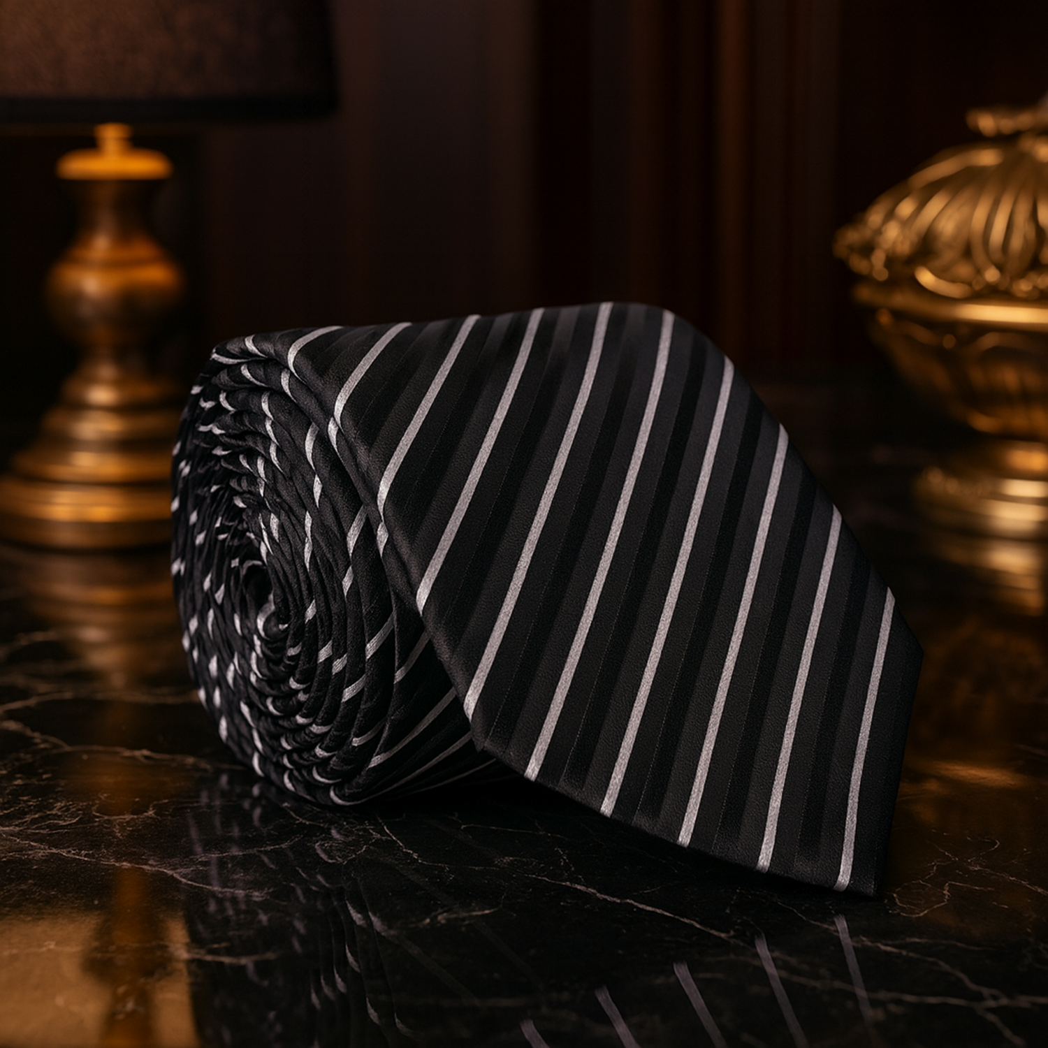 Black, White Stripe Tie