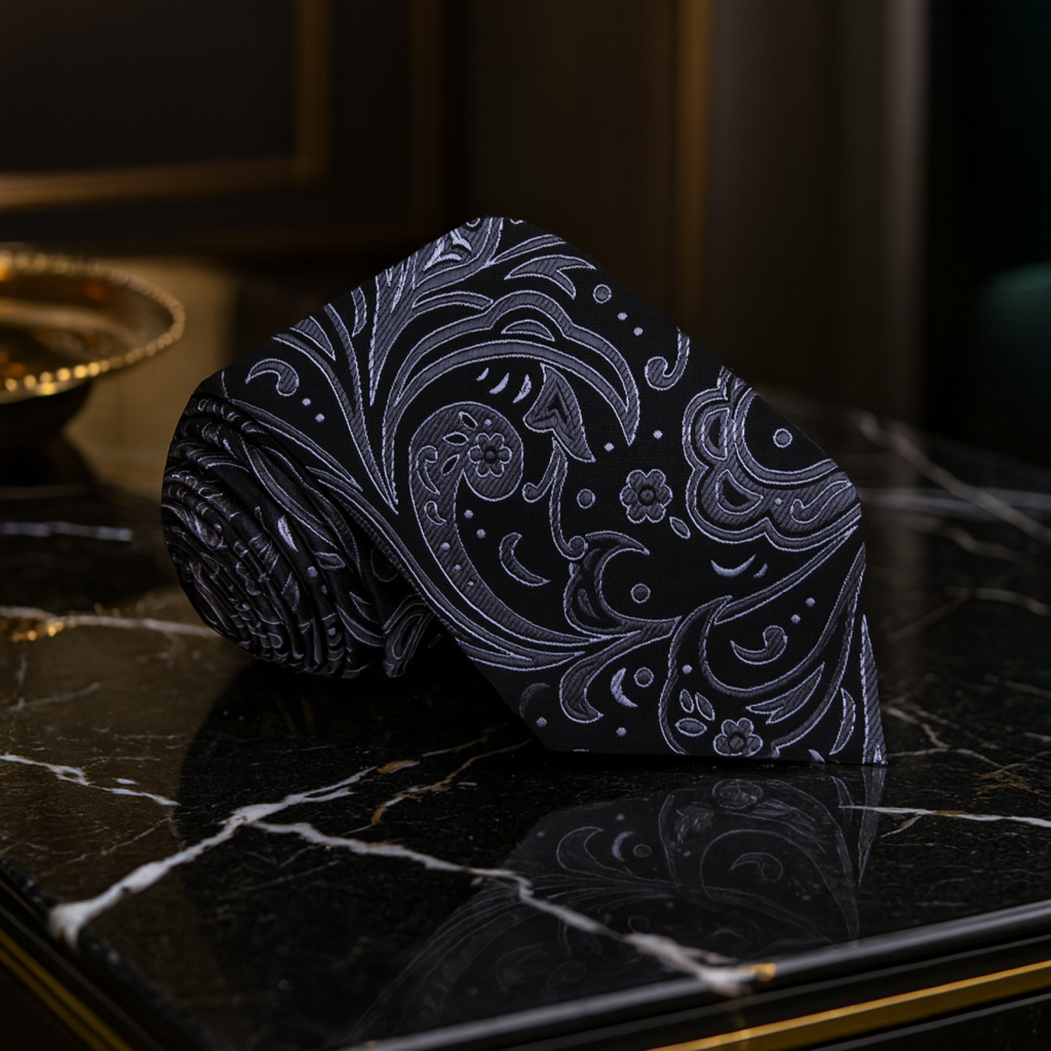 A Black, Charcoal Floral Pattern Necktie