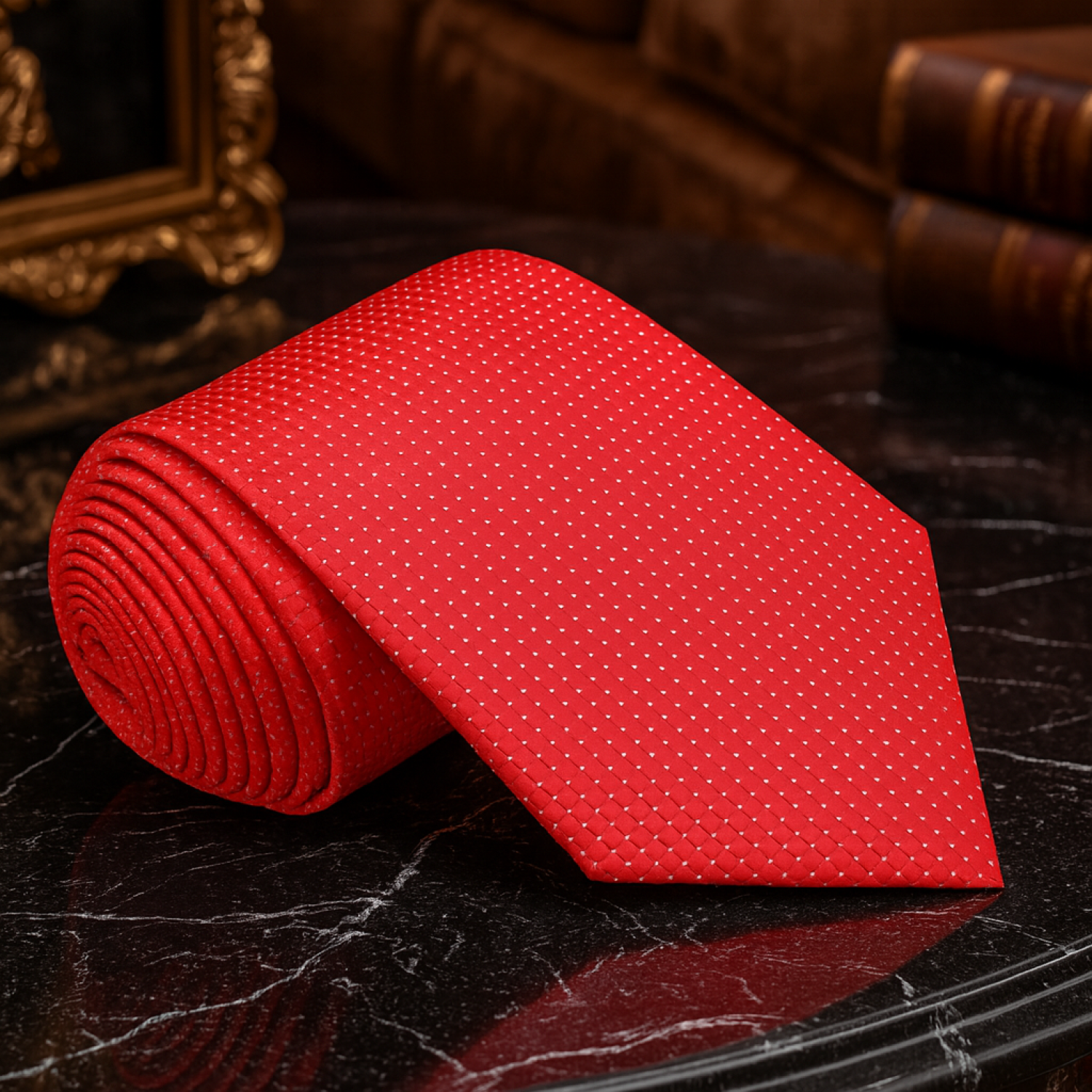 Red tie with a subtle pattern 