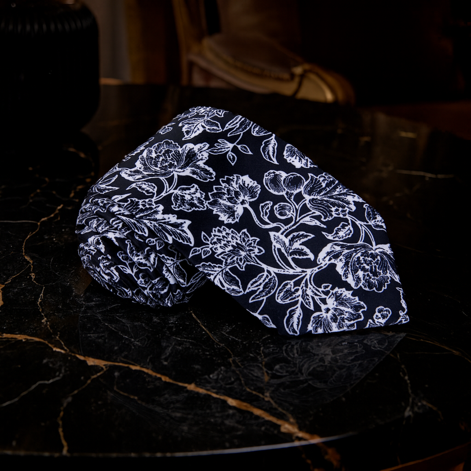 Black Filigree Floral Tie