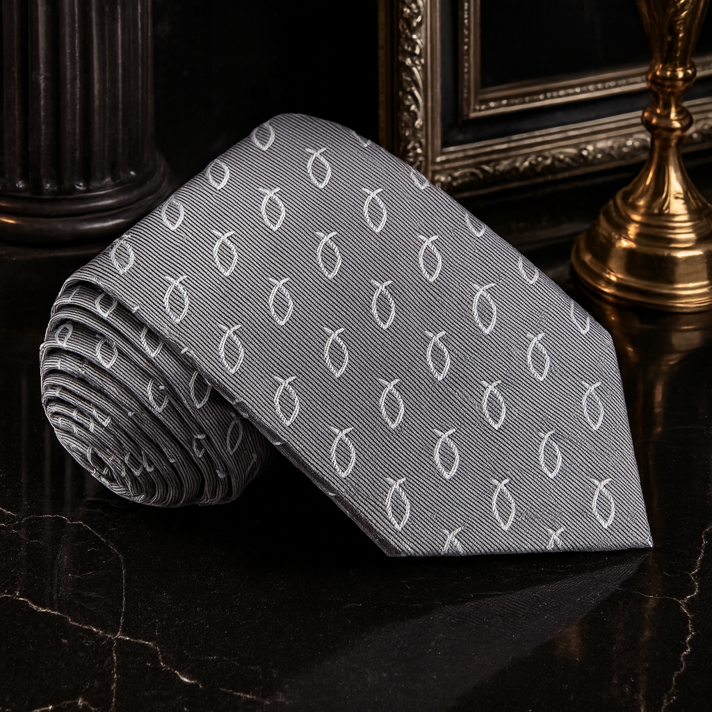 Single Tie: Grey, Light Grey Christian Fish Tie 