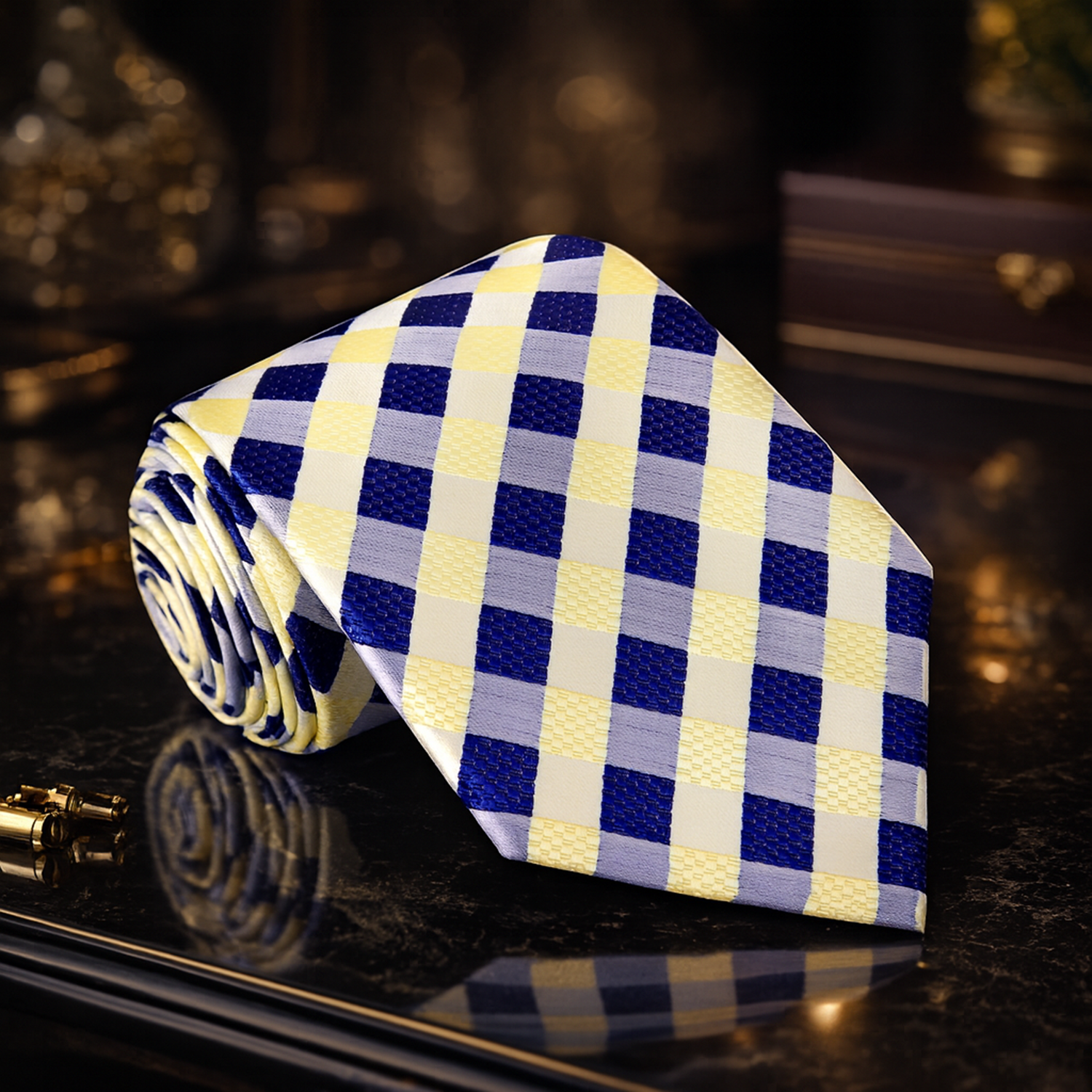 Light Yellow, Blue Checker Necktie