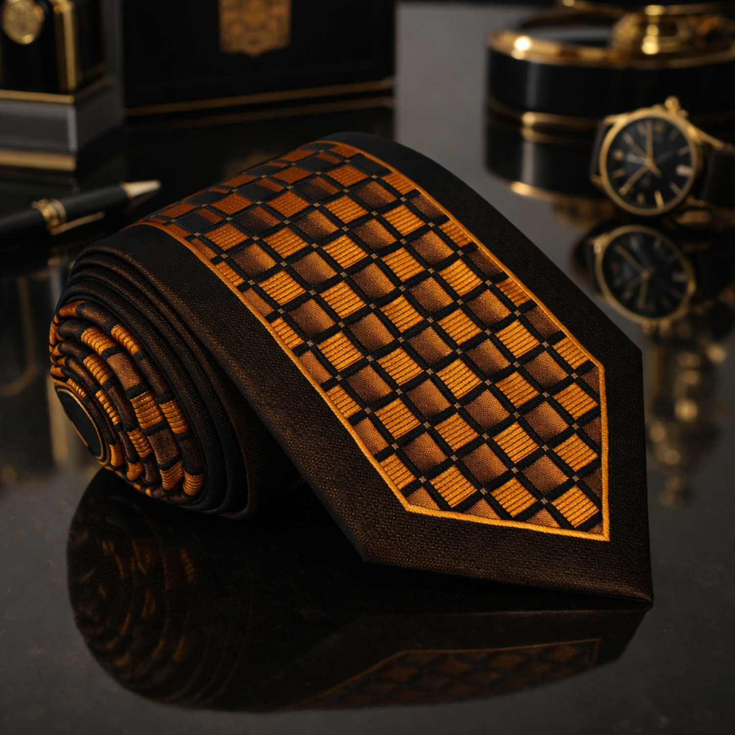 Golden Brown Geometric Tie  