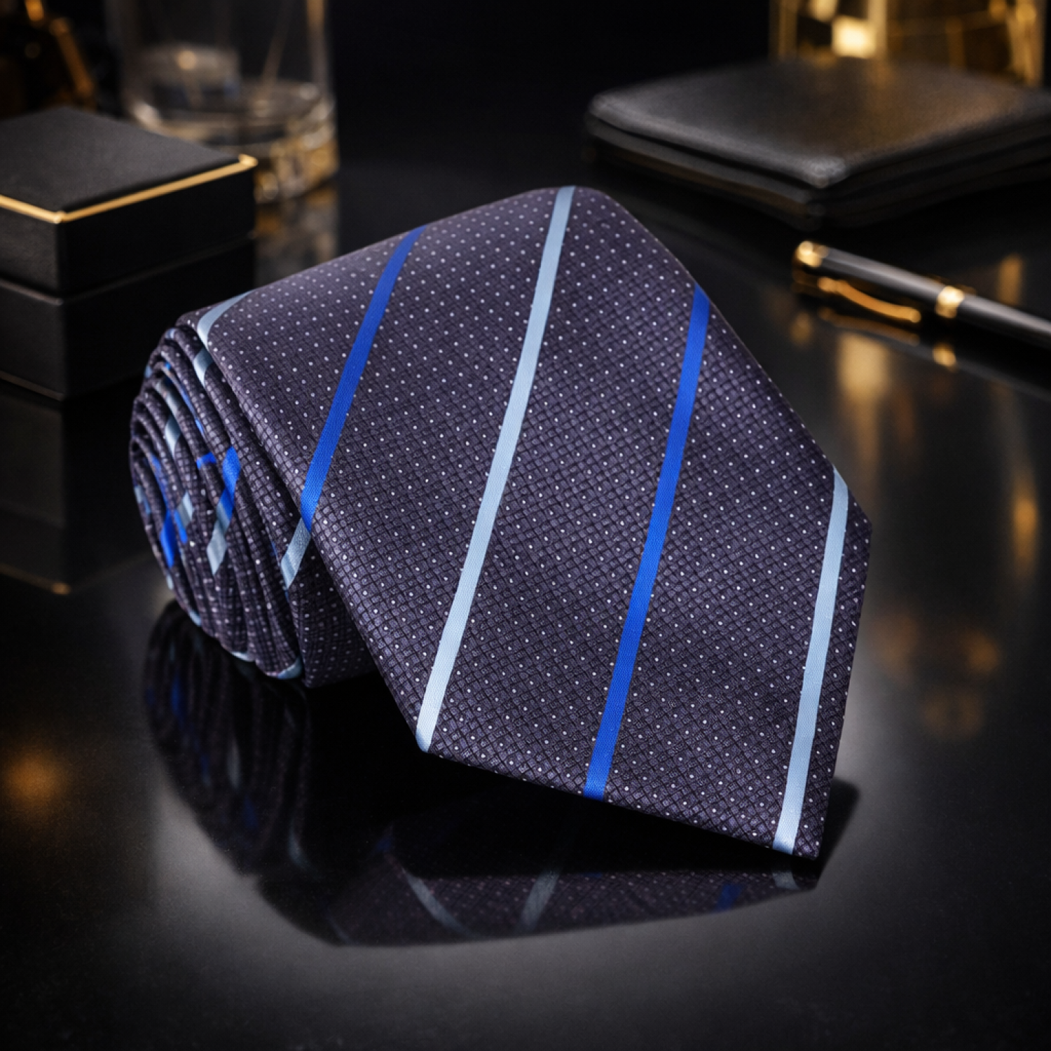 Single grey stripe tie on dark background