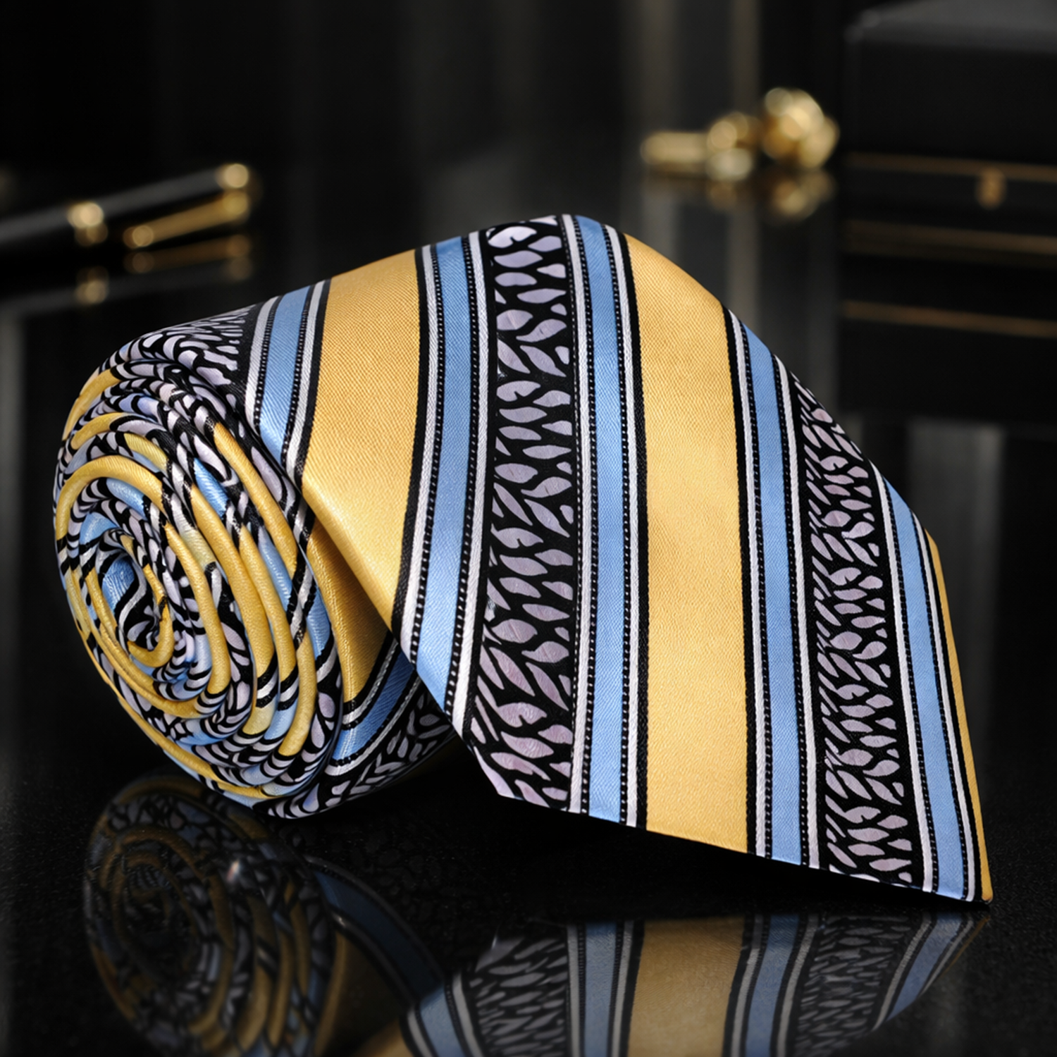 Yellow, Grey and Light Blue Stripe Tie 1A