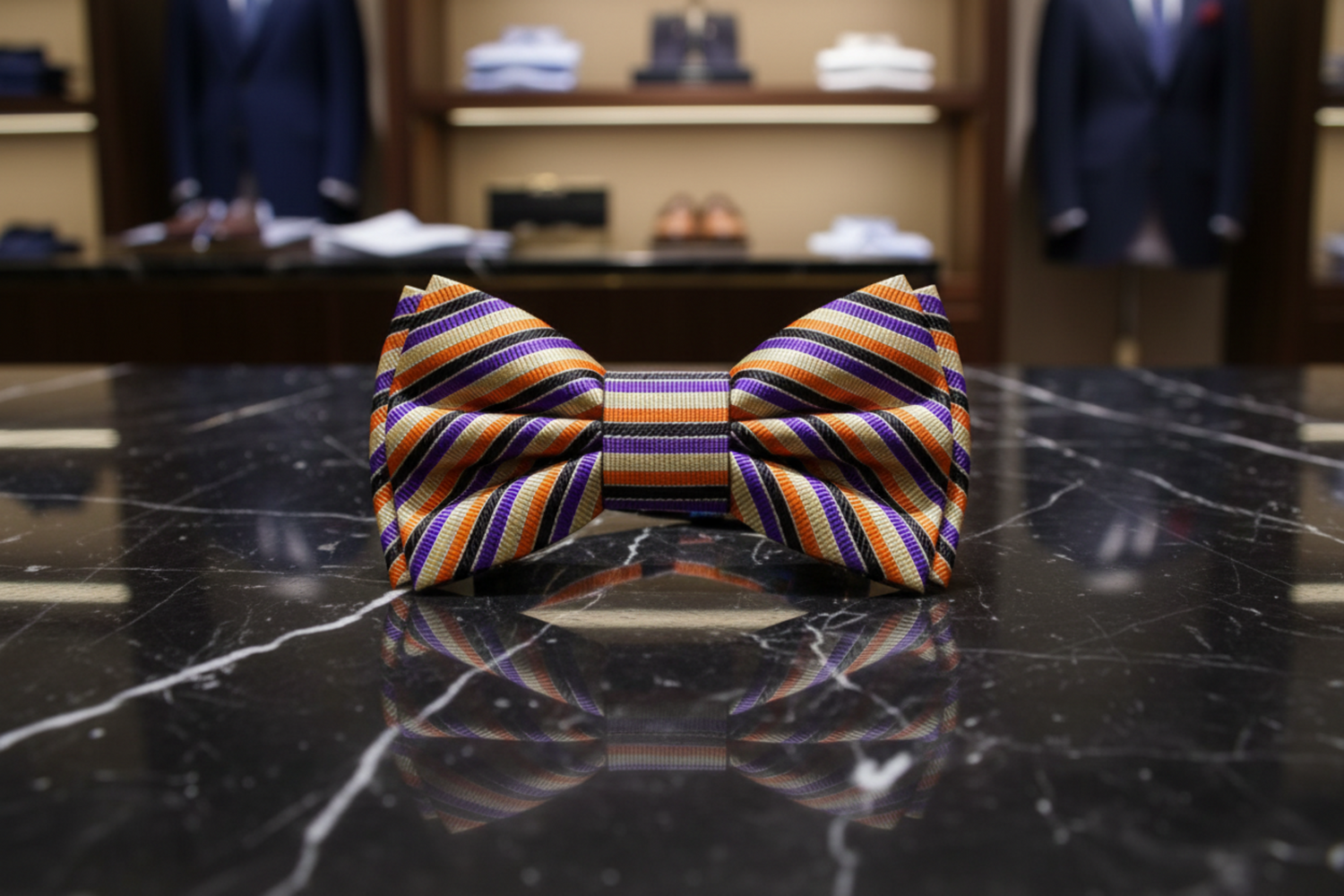Cream Black Purple Orange Stripe Bow Tie