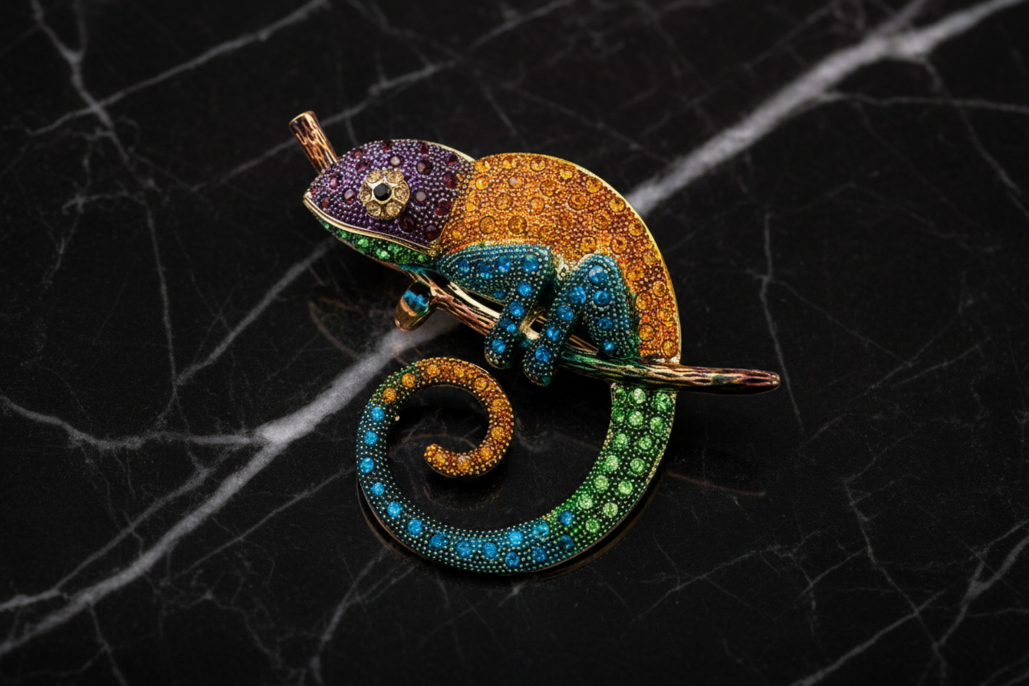 3: Colorful Gemstone Chameleon Lapel Pin