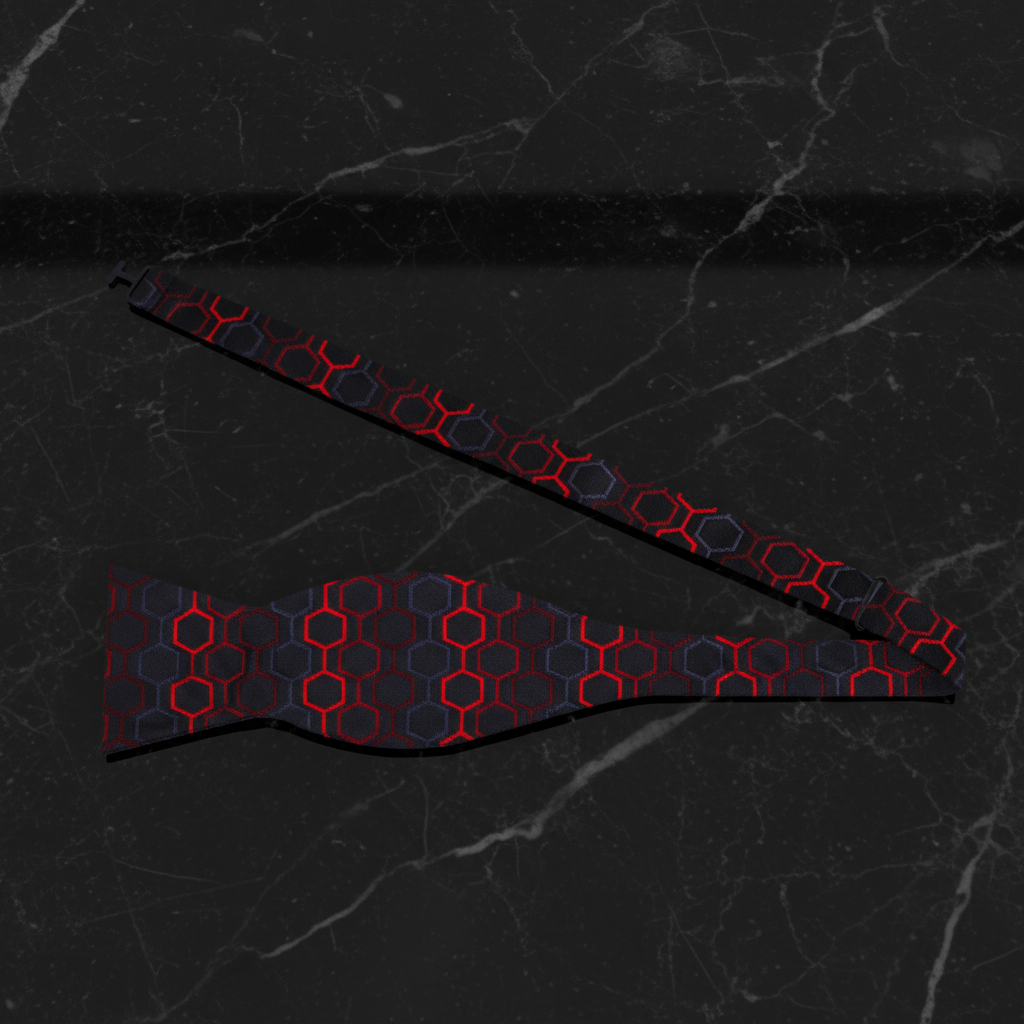 A Black, Grey, Red Geometric Diamond Pattern self Tie Bow Tie
